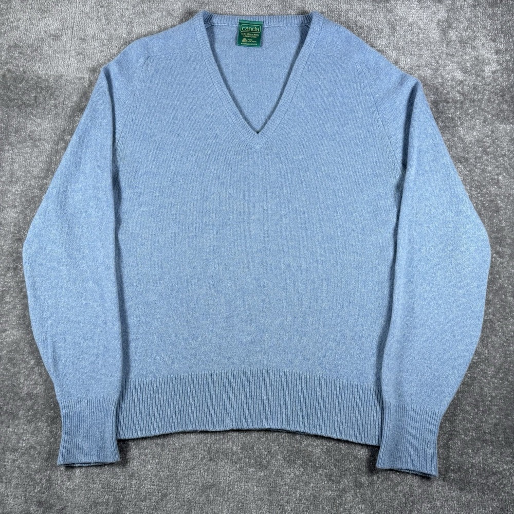 VTG Canda Sweater Men's‎ S/M? Blue V-Neck Long Sleeve Lambswool Scotland Grandpa